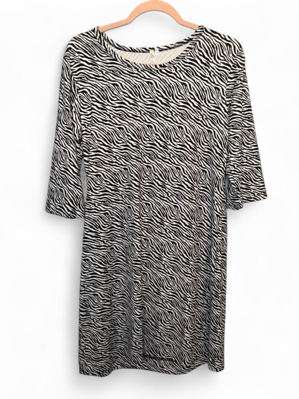 Lulu-B Zebra Print 3/4 Sleeve Shift Dress UPF 50+ Size Medium Resortwear Preppy